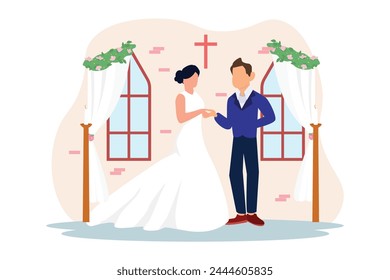 Wedding Couple Flat Illustration Design