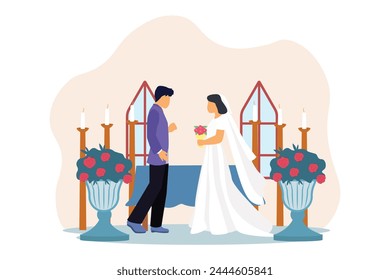 Wedding Couple Flat Illustration Design