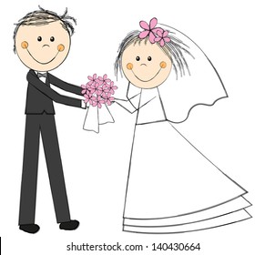 Wedding couple with floral bouquet