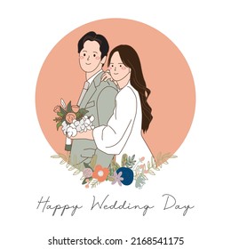 wedding couple floral frame illustration with white background