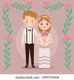 wedding couple and flowers characters
