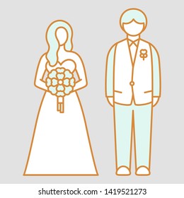 Wedding couple. Folding man's arms. Wedding invitation Illustration. Isotype/pictogram style