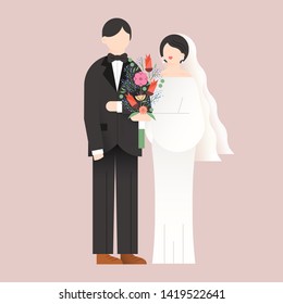 Wedding couple. Folding man's arms. Wedding invitation Illustration. Isotype/pictogram style