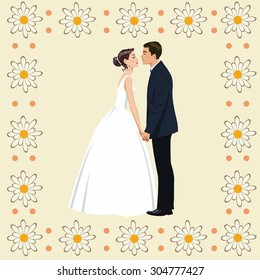 Wedding couple in Frame of flowers