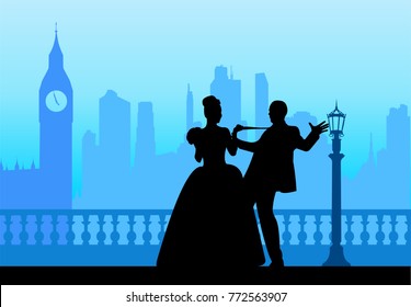 Wedding couple in front of Big Ben in London silhouette scene, one in the series of similar images layered