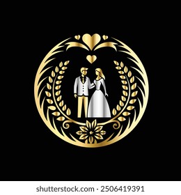 Wedding couple gold laurel wreath vector logo template.
Wedding logo template. Luxury wedding invitation, vector illustration.