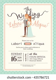 Wedding Couple Groom And Bride Cartoon Wedding Invitation Card Template