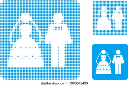 Wedding couple halftone dotted icon. Halftone pattern contains circle elements. Vector illustration of wedding couple icon on a white background.
