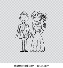 Wedding couple. Hand drawing illustration.