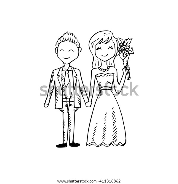 Wedding Couple Hand Drawing Illustration Stock Vector (Royalty Free ...