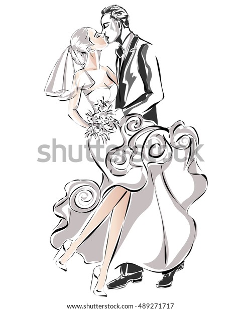 Wedding Couple Happy Bride Groom Vector Stock Vector (Royalty Free ...