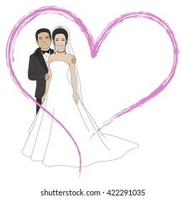 Wedding couple with heart shape [Vector]