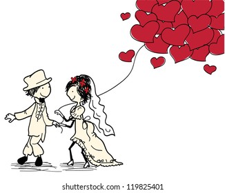 wedding couple with hearts