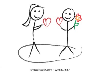Wedding couple with hearts.