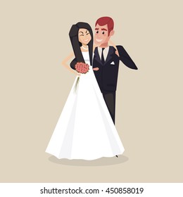 Wedding couple hugging illustration. Happy bride. Vector illustration