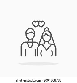 Wedding couple icon. Editable Stroke and pixel perfect. Outline style. Vector illustration. Enjoy this icon for your project.