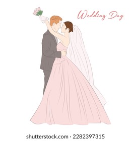 Wedding couple icon handdrawn line art sketch.