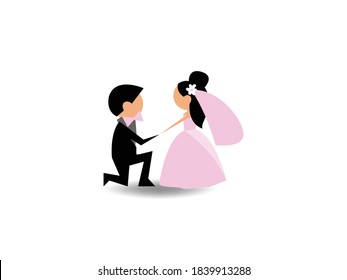 wedding couple Icon Vector illustration. cartoon romantic invitation card symbol. marry me Bride and Groom sign, emblem isolated on white background, Flat style for graphic and web design.