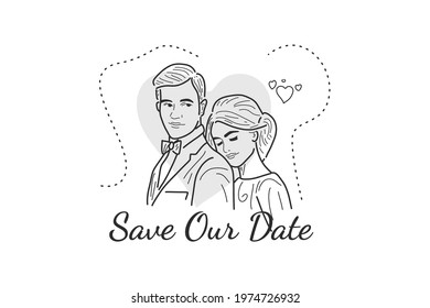 wedding couple Illustration, line vector couple