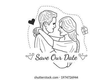 wedding couple Illustration, line vector couple
