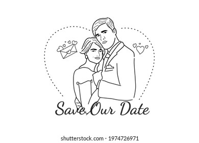 wedding couple Illustration, line vector couple