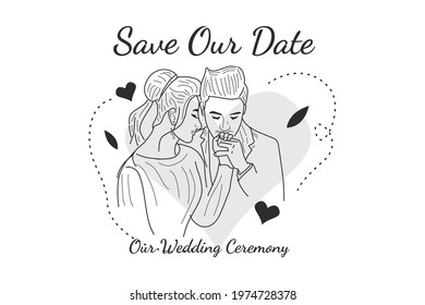 Wedding Couple Illustration, couple line vector for invitation 