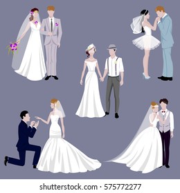 Wedding couple indoors is hugging each other vector.