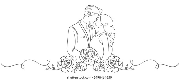 Wedding couple line art style vector illustration