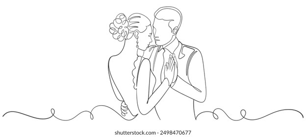 Wedding couple line art style vector illustration
