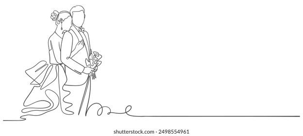 Ilustración vectorial de estilo de arte de línea de pareja de Boda