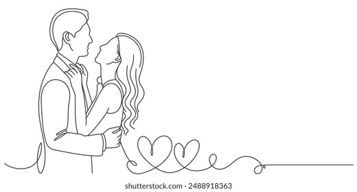 Wedding couple line art vector illustration