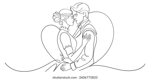 Wedding couple line art vector illustration
