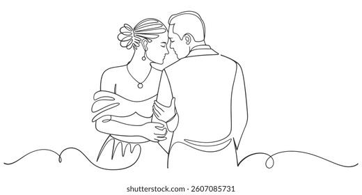 Wedding couple line art vector illustration