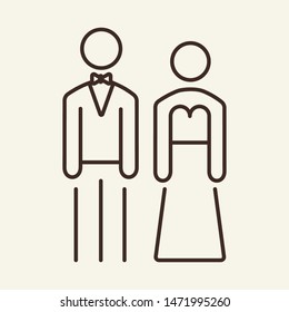 Wedding couple line icon. Bride, groom, just married. Wedding concept. Vector illustration can be used for topics like marriage, family, love, relations