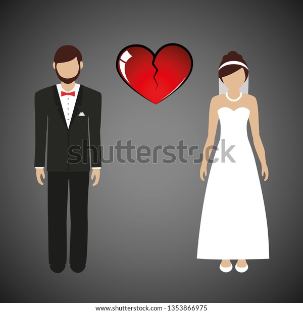 wedding couple man and woman separate broken heart\
vector illustration\
EPS10