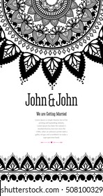 Wedding couple Mandala card template, vector/illustration . Celebrating Love wedding invitation, "WE ARE GETTING MARRIED".