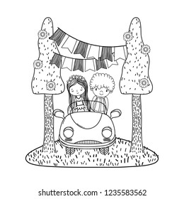 wedding couple marriage cute cartoon black and white