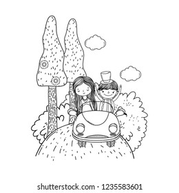 wedding couple marriage cute cartoon black and white