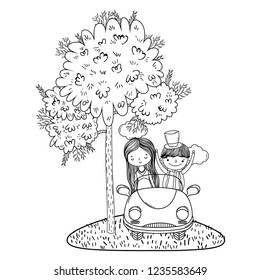 wedding couple marriage cute cartoon black and white