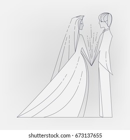 Wedding couple modern and simple line art on white background