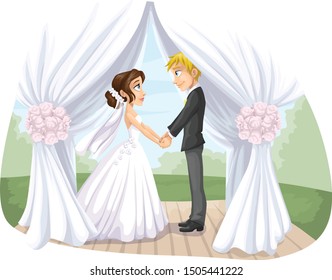 Wedding Couple on Wedding Altar - Romantic Illustration