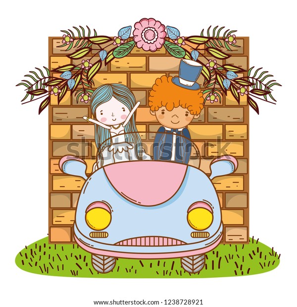 wedding couple on car cute
cartoon