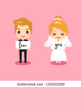 The wedding of couple on pink background