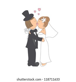 Wedding couple on white background   Hand drawing illustration