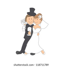 Wedding couple on white background   Hand drawing illustration