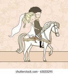 wedding couple on white horse