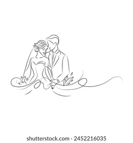 wedding couple one line illustration.couple of lovers one line