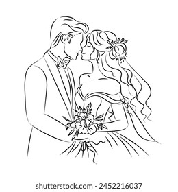 wedding couple one line illustration.couple of lovers one line