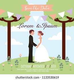 wedding couple in the park save the date card