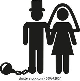 Wedding Couple pictogram man with shackle and iron ball